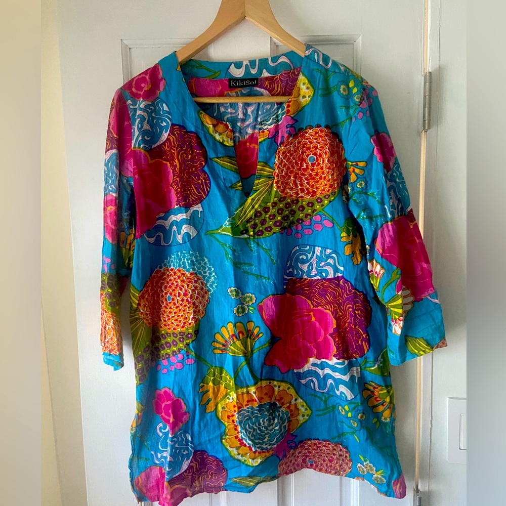 Tunic top Kiki Sol sz M/L, floral , colorful, fun, beach, pool